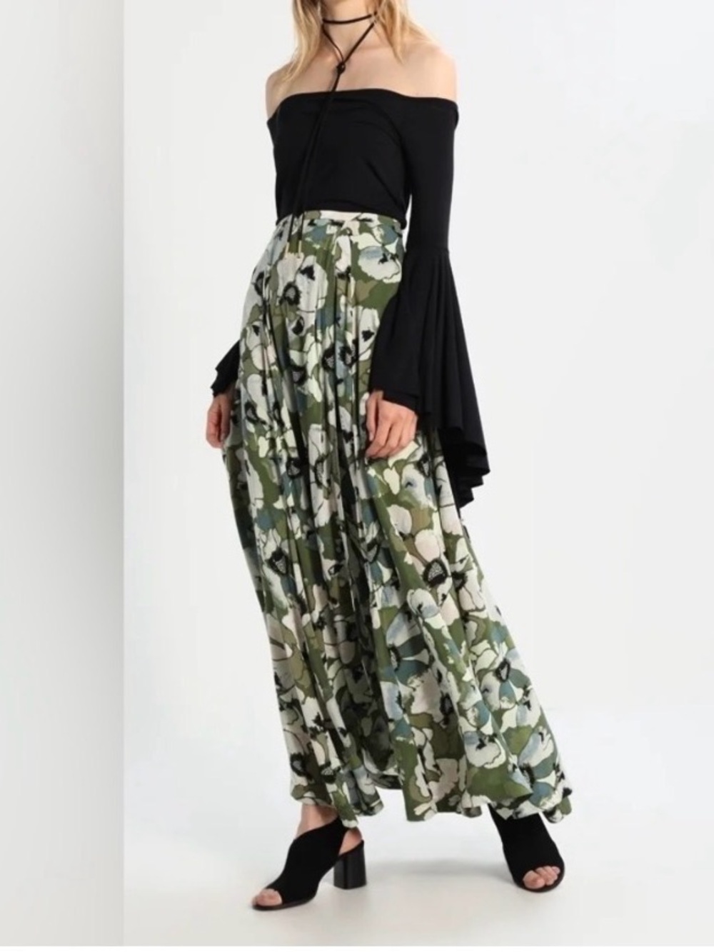 Free People Hot Tropics Moss Green Floral Print Maxi Skirt - Picture 4 of 7
